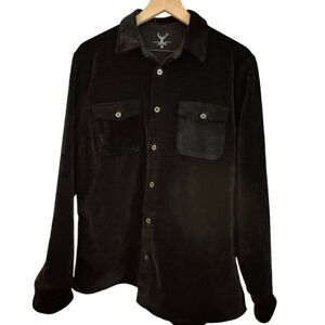 Nicoby L Black Velvet Velour Shirt Jacket Shacket